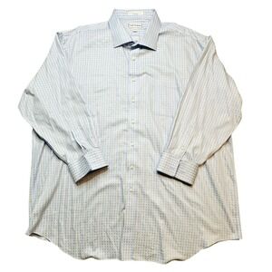 Paul Fredrick Shirt Mens 20 Big 34/35 Blue Check Non Iron Dress Button Up